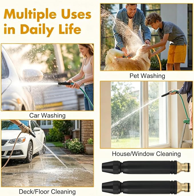 2PCS Home High Pressure Car Wash Water Gun Kits, Upgraded High Pressure Water Gun with Adjustable Spray Patterns and Booster, Garden Hose Nozzle Sprayer for Watering Plants Vegetables and Car Washing