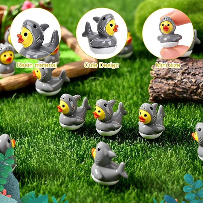 30 Pcs Shark Ducks, Mini Shark Resin Ducks Bulk | Fun Printed Toy Figures for Birthday Party Favors, Themed Decor, Kids Gift Collection (Ferocious Shark)