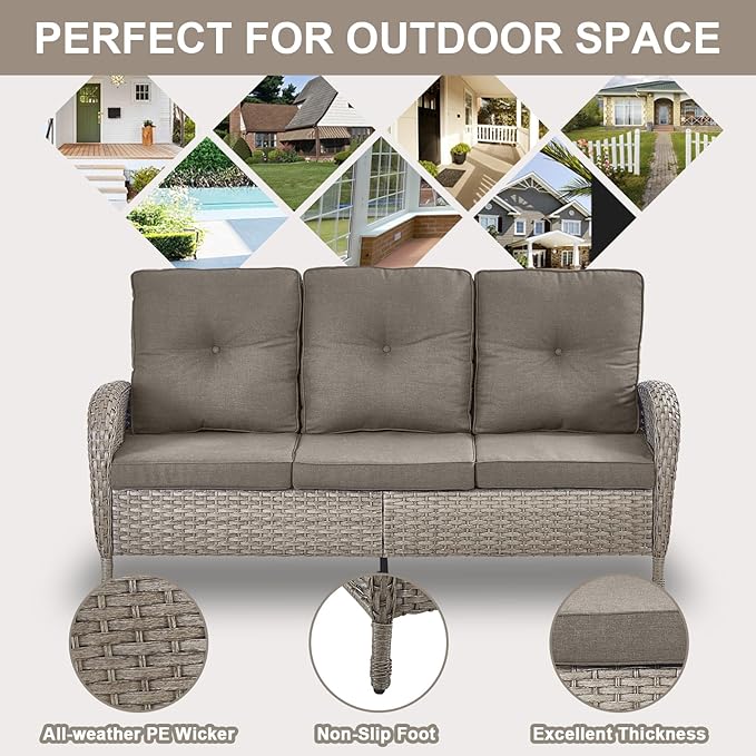 Belord 6 Pieces Wicker Patio Furniture Set - Swivel Rocker Outdoor Chairs with Outdoor Couch and Side Table, All-Weather Patio Conversation Set for Sunroom Deck Backyard