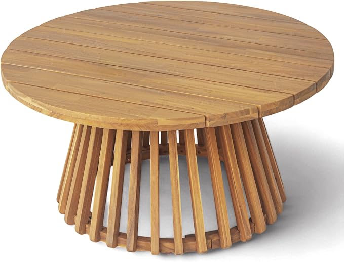 Merax Patio Outdoor Acacia Wood Round Coffee Table with Sturdy Base, Sofa Center Table for Backyard, Lawn, Balcony, Teak Finish