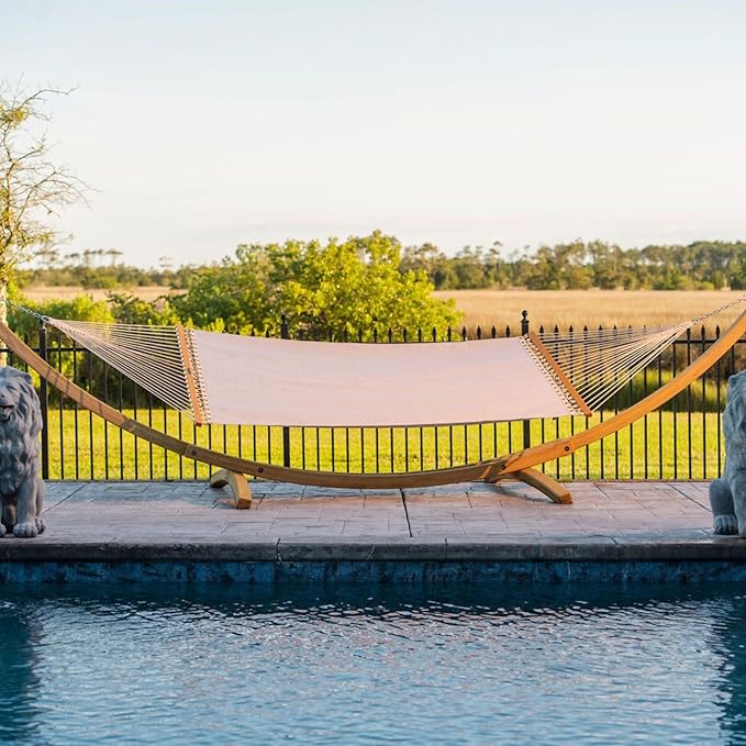 Original Pawleys Island Large Augustine Oyster Sunbrella Quick Dry Hammock – 13 ft. x 55 in., 450 lb Capacity, DuraCord Rope, Oak Spreader Bar, Handcrafted in The USA