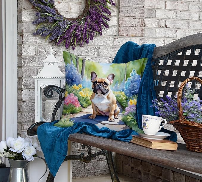 Caroline's Treasures French Bulldog Spring Path Throw Pillow Machine Washable, Indoor Outdoor Decorative Pillow for Couch, Bed or Patio, 18Hx18W