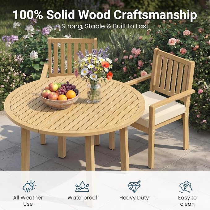 Wisteria Lane 5-Pieces Acacia Patio Table and Chairs Set for 4, Outdoor Dining Set with Table, Modern Patio Table Set with Cushion, Patio Furniture Set for Backyard Deck Garden Porch, Brown