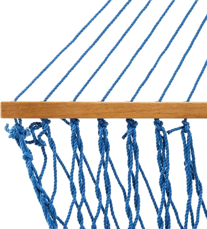Original Pawleys Island Deluxe Coastal Blue DuraCord Rope Hammock – 13 ft. x 60 in., 2-Person, 450 lb Capacity, Oak Spreader Bar, Zinc-Plated Hardware, Handcrafted in the USA