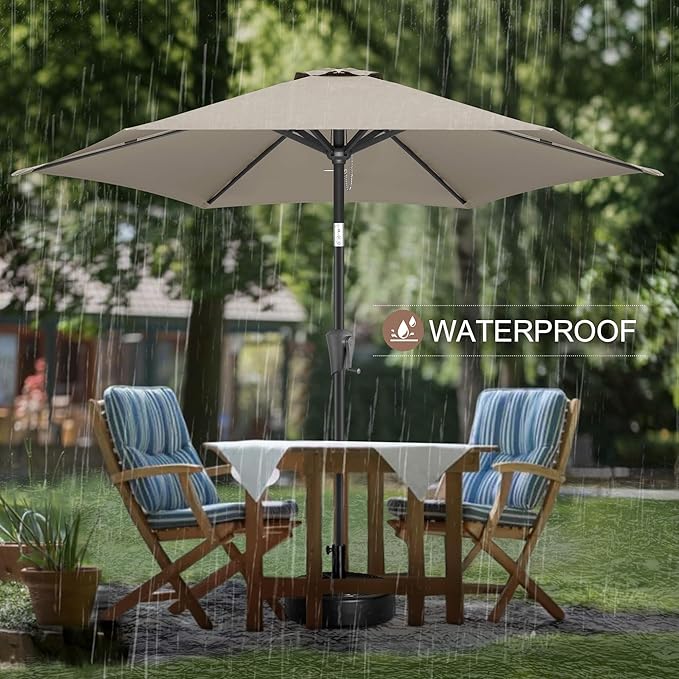 FLAME&SHADE 7.5ft Patio Umbrella - Outdoor Umbrella with Push Button Tilt and Crank for UV Protection, Table Market Umbrella for Garden, Deck, Backyard, Pool and Beach(Taupe)