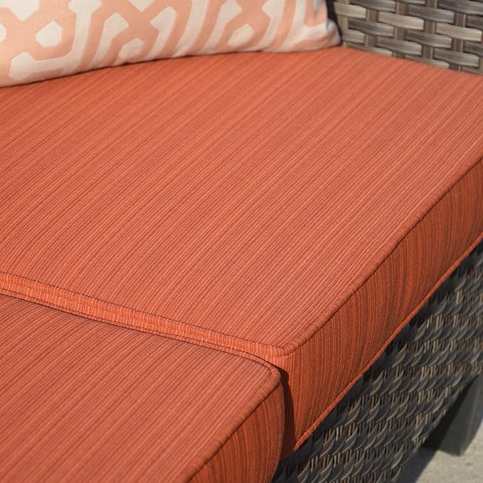 HOOOWOOO 6-Piece Patio Furniture Set–Stylish,Comfortable Outdoor Rattan Sofa Set with 2 Chairs,2 Ottoamns and Coffee Table,Weather-Resistant Patio Conversation Set for Deck,Garden,Balcony (Orange Red)