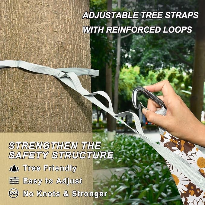 Camping Hammock Outdoor Hammocks for Outside White Daisy Flower Leopard Beach Trees Portable Lightweight with Pockets Tree Straps Indoor