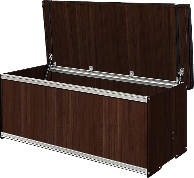 Foreman Waterproof Deck Box - made from Compact Laminate and Anodized Aluminum. Includes a Dark Grey Outdoor Seat Cushion with a removable cover and All Weather Nylon Deck Box cover, 120 Gallon, Tosca