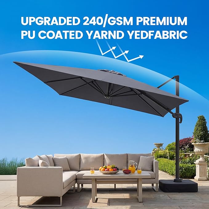 Olilawn 9' X 12' Patio Umbrella with Base Included, Large Outdoor Cantilever Offset Patio Umbrellas Rectangular Aluminum Umbrella with 360-degree Rotation & Infinite Tilt Adjustment for Backyard Hosting, Poolside Luxury, Garden Soirees, Coastal Deck En...