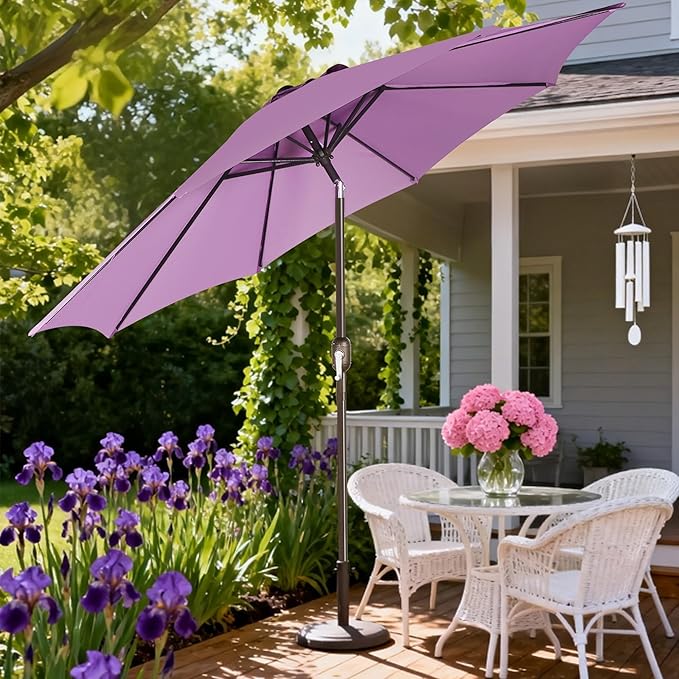 Blissun 9' Outdoor Patio Umbrella, Outdoor Table Umbrella, Yard Umbrella, Market Umbrella with 8 Sturdy Ribs, Push Button Tilt and Crank