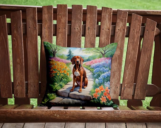 Caroline's Treasures Redbone Coonhound Spring Path Throw Pillow Machine Washable, Indoor Outdoor Decorative Pillow for Couch, Bed or Patio, 14Hx14W