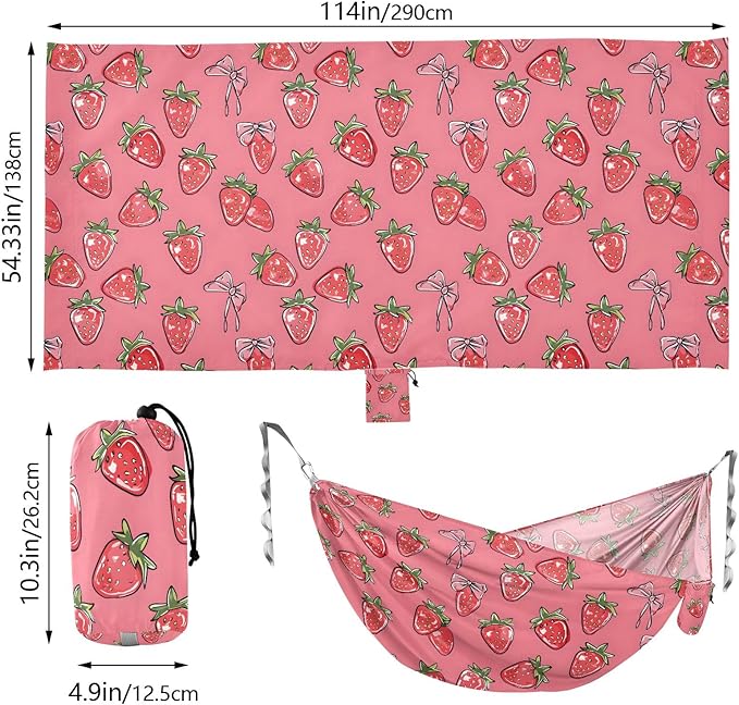 Camping Hammock Outdoor Hammocks for Outside Strawberry Cute Beach Trees Portable Lightweight with Pockets Tree Straps Indoor Small