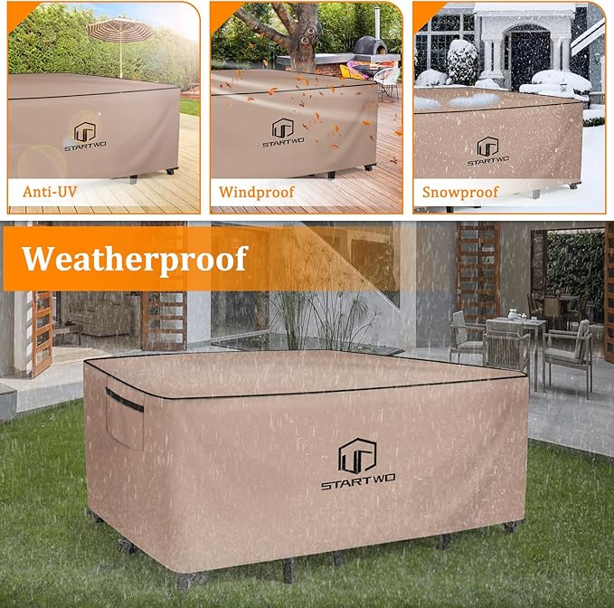 STARTWO Outdoor Furniture Covers Waterproof,Sofa,Table and Chairs General Purpose Patio Furniture Covers with Elastic Hem and Air Vents 106L x 106W x 28H inch