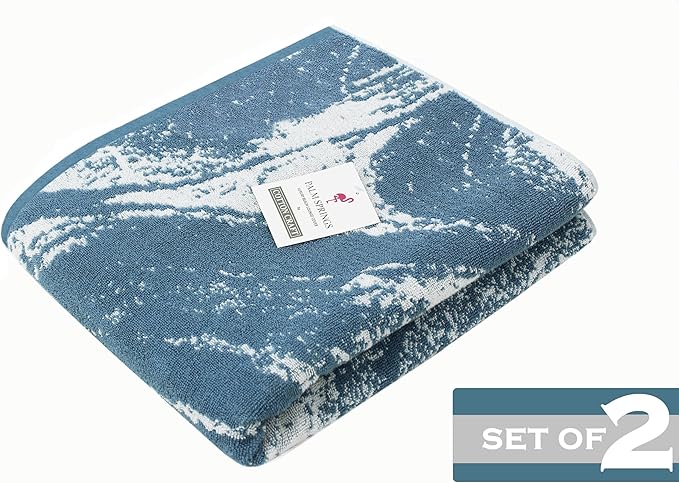 COTTON CRAFT Pool Lounge Chair Cover - 2 Pack Waves Terry Jacquard Towel Chaise Lounge Chair Cover - 100% Ringspun Cotton Soft Beach Chair Cover - Oversized 32 in W x 82 in Length x 7 in Pocket – Blue