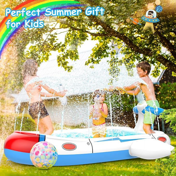 Kiddie Pool Splash Pad for Kids (68") | 3-in-1 Inflatable Sprinkler Pool for Toddlers Ages 3-8, Backyard Water Play Mat, Outdoor Summer Wading Pool for Boys & Girls