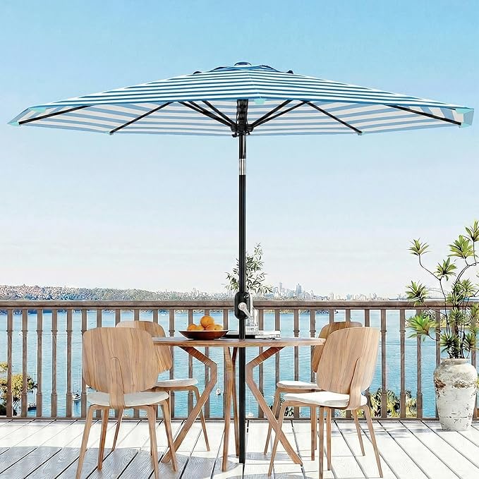 Garvee 9FT Patio Umbrella - Outdoor Table Umbrella with Smooth Crank Lift, Push Button Tilt and 8 Sturdy Ribs - Market Umbrella UV Protection Waterproof for Pool, Deck, Yard, Garden