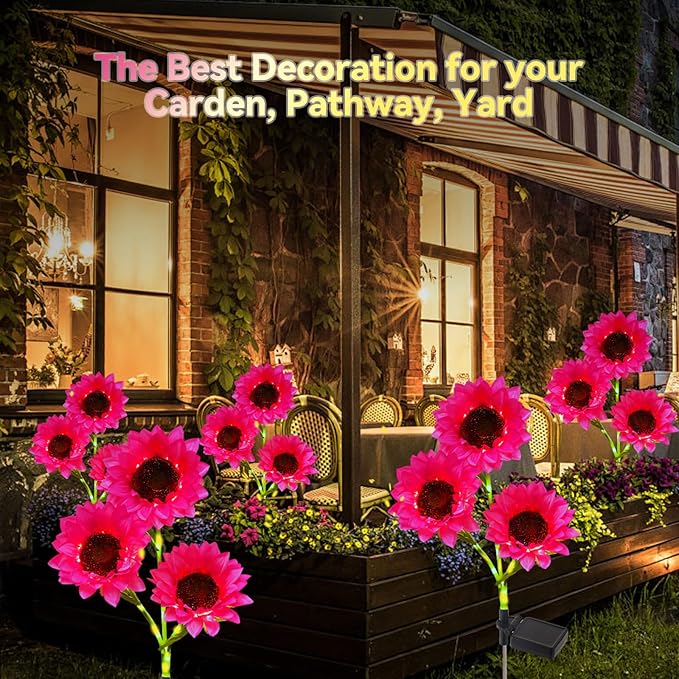 3 Pack Solar Garden Flowers Lights Outdoor Waterproof Sunflower Solar Lights for Yard Decorations Garden Decor for Yard Patio Lawn Gift for Mom Women Mother's Day