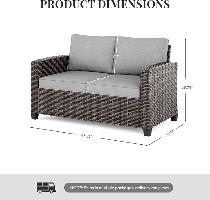 WWR Patio Furniture Set-30% Thicker Wicker-Luxury 1 Piece PatioWicker Outdoor Patio Conversation Set with Extra Wide & Thick Cushions, Rattan Outdoor Furniture Set Loveseat for Backyard, Porch & Deck