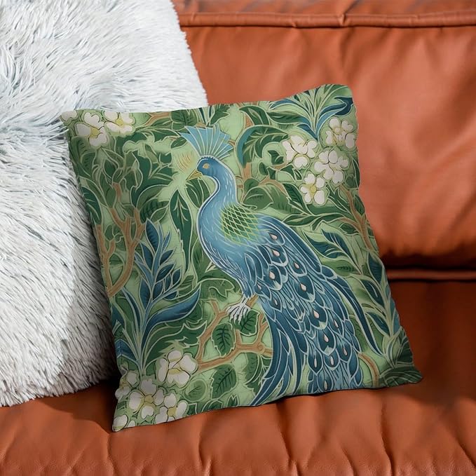 Pillow Cover Aqua and Green Chinoiserie Cushion Cases Abstract Green Peacock Animal Asian Pillow Cover Accent Modern Decorative Pillow Covers for Couch Garden Tent Balcony 18x18 in