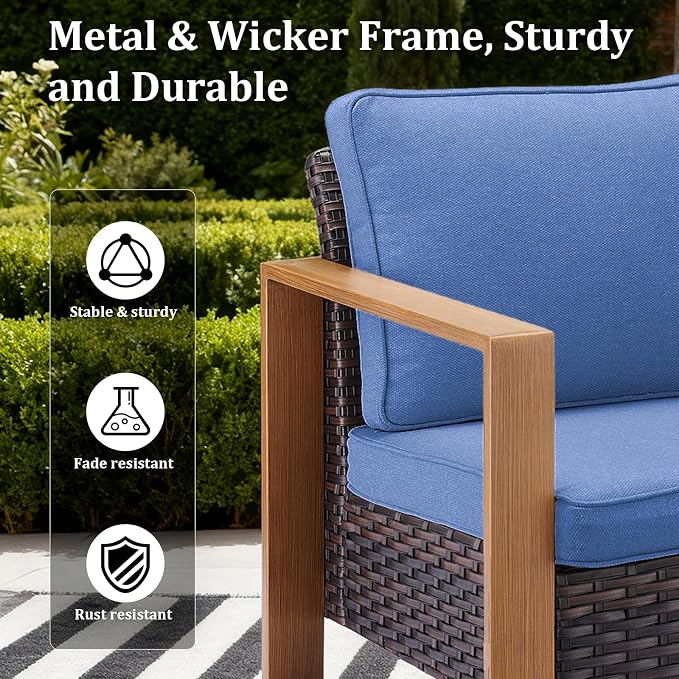 7-Piece Outdoor Patio Furniture Set with 4 Swivel Chairs, All-Weather Wicker Sofa Set for Garden, Yard, Porch and Poolside Seating Blue
