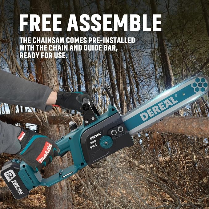 12 Inch Brushless Electric Chainsaw Cordless, 20V 2 Batteries Chain Saw 4000mAh Operated 1100w Upgraded Portable Compact Chainsaw Handheld for Wood Cutting, Blue