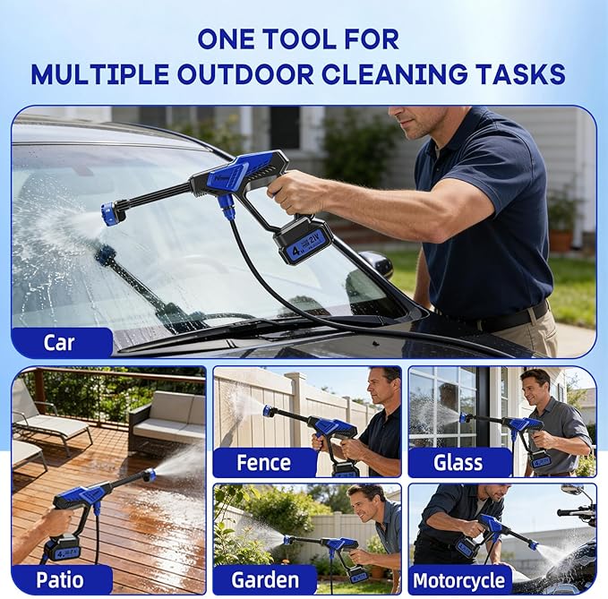 Portable Handheld Cleaning Tool, Lightweight Compact Spray Tool with 6-in-1 Nozzle for Car Patio Window Garden Outdoor Use and Daily Home Maintenance (Black)