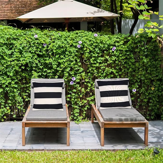 tiggell 2 Pack Waterproof Pillow Covers Outdoor Throw Pillowcases Decorative Garden Cushion Case for Home Garden Patio Couch Balcony Striped (Black & White, 18 * 18 inch)