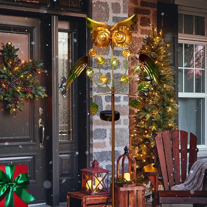 TAKE ME Garden Solar Lights Outdoor,Solar Powered Stake Lights Great Gifts- Metal OWL LED Decorative Garden Lights for Walkway,Pathway,Yard,Lawn (Green)