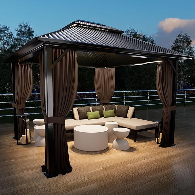 COWVIE 4-Panel 10' x 13' Gazebo Replacement Curtains, Patio Privacy Sidewalls with Double Zipper, Replacement for Outdoor Gazebo Canopy (Curtain Only)