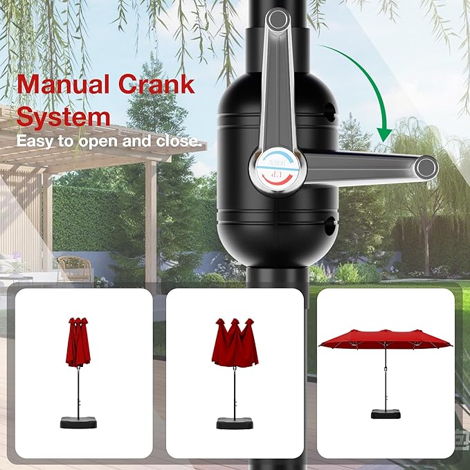 Joyside 15FT Large Patio Umbrella, Outdoor Double Sided Umbrella, Rectangle Umbrella with Crank Handle, 12 Sturdy Ribs for Deck, Porch and Pool