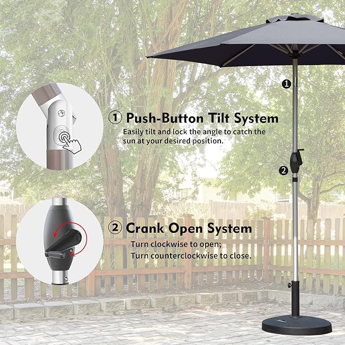 Domi 7.5FT Patio Umbrella, Outdoor Table Umbrella with Aluminum Pole, UV Protection Waterproof Market Sun Umbrella with Push Button Tilt and Crank for Garden, Deck, Backyard, Pool (Gray)