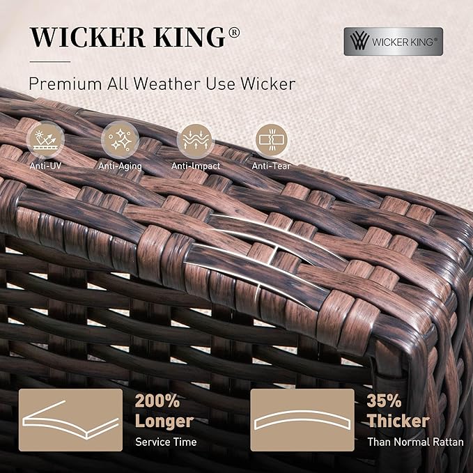 Patio Furniture Set with Swivel Chairs, High Back Wicker Rattan Furniture with 5.5" Thick Cushions, Fire Pit Table and Ottomans, All Weather Outdoor Conversation Set for Backyard Deck,9 Seats, Beige