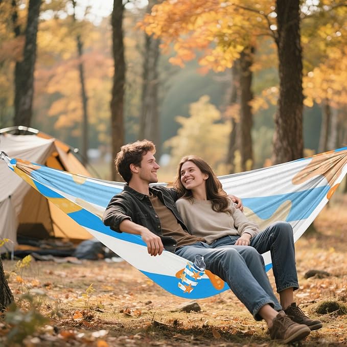 Blue White Striped Sea Starfish 330lb Capacity Camping Hammock Tree Hammock for Outside Patio Garden Bases para hamacas para adultos
