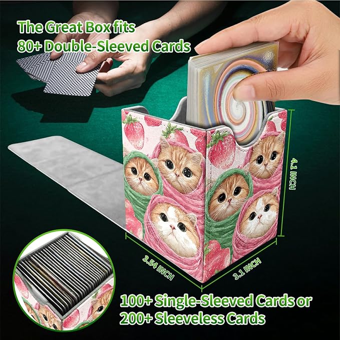Moon Orange Mushroom Card Deck Box for MTG, Personalized Card Storage Case Fits 120+ Sleeved Cards, Premium Leather TCG Box with Strong Magnetic Closure for Magic, CCG, PTCG, Baseball Cards
