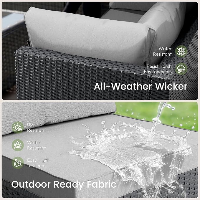 Patio Furniture Set - All-Weather - 7 Piece Patio Outdoor Conversation Set, Modular Wicker Rattan Sectional Sofa for Backyard, Garden, Poolside, Balcony, Porch, Patio,Black/Light Gray