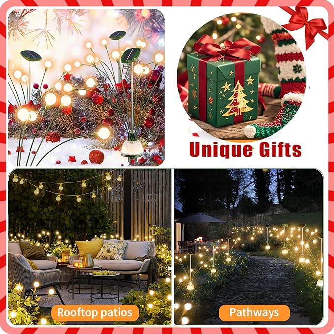 Super Bright Solar Garden Lights Outdoor, 2 Pack Solar Firefly Fairy Swaying Light Waterproof, Yard Lights for Patio/Pathway/Lawn, Gifts for Women, Outside Decoration, Warm White