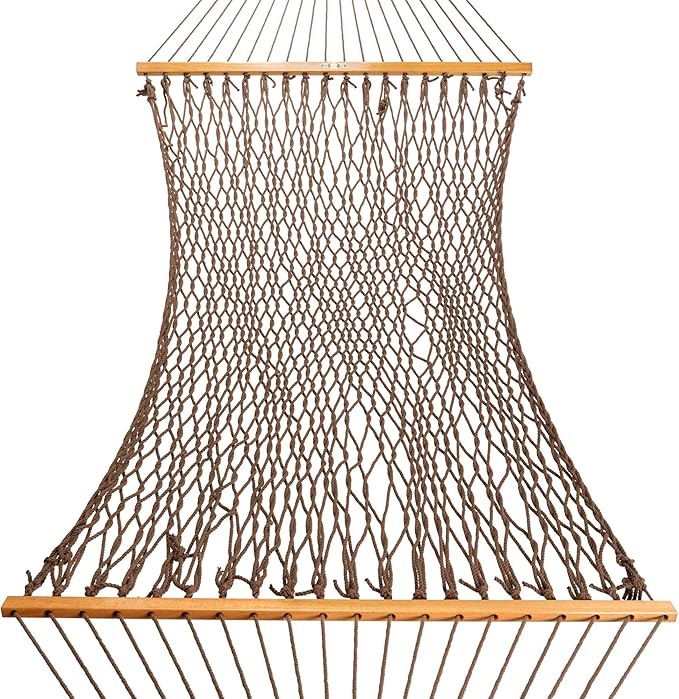 Original Pawleys Island Single Antique Brown DuraCord Rope Hammock – 12 ft. x 50 in., 1-Person, 450 lb Capacity, Oak Spreader Bar, Zinc-Plated Hardware, Handcrafted in The USA