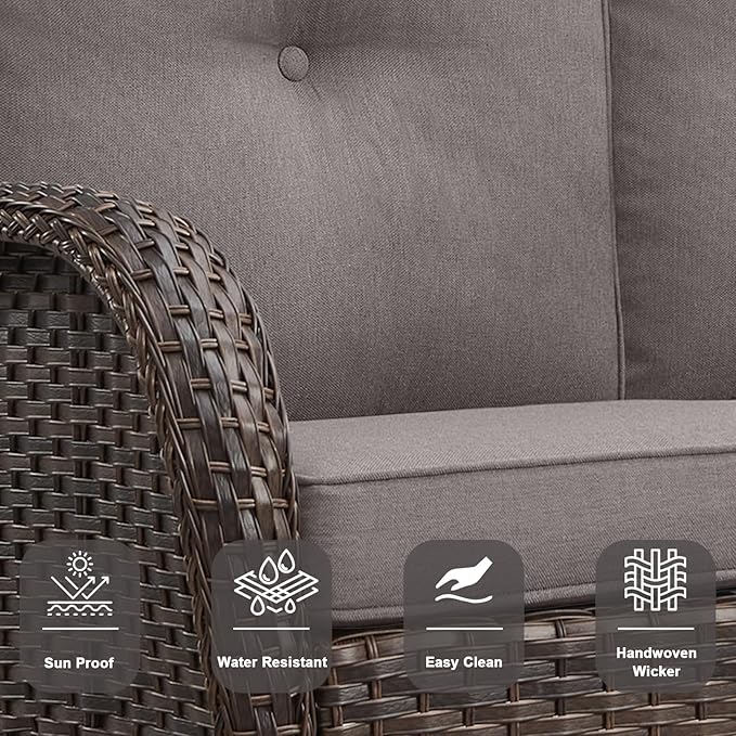 Belord 6 Pieces Wicker Patio Conversation Sets with Outdoor Swivel Rocker Chairs and Loveseat Glider Chair, All-Weather Rattan Furniture Set for Deck Patio Backyard Sunroom Brown