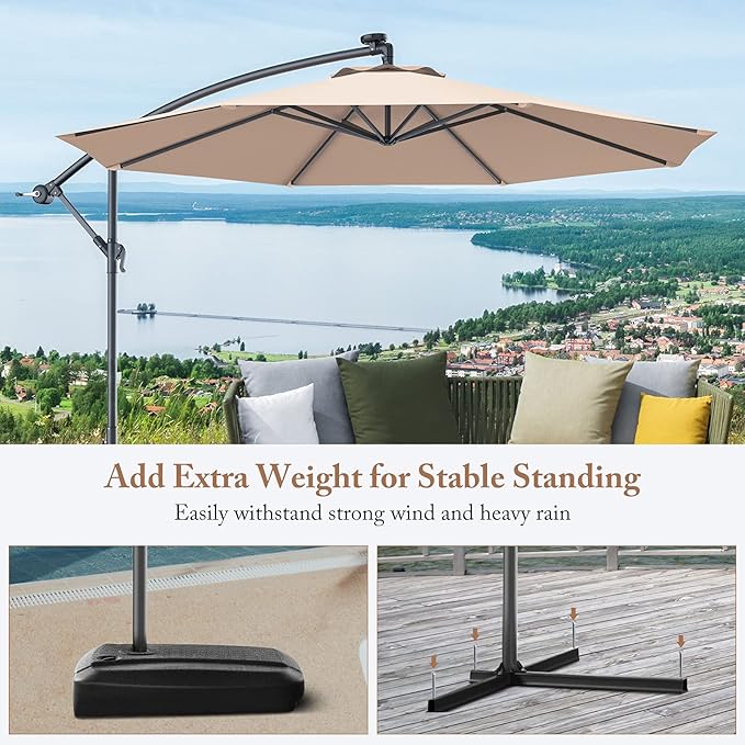 Giantex 10ft Offset Patio Umbrella, Beige, Outdoor Hanging Market Umbrella with Crank & Cross Base, Easy Tilt Adjustment, 96% Sunlight Protection