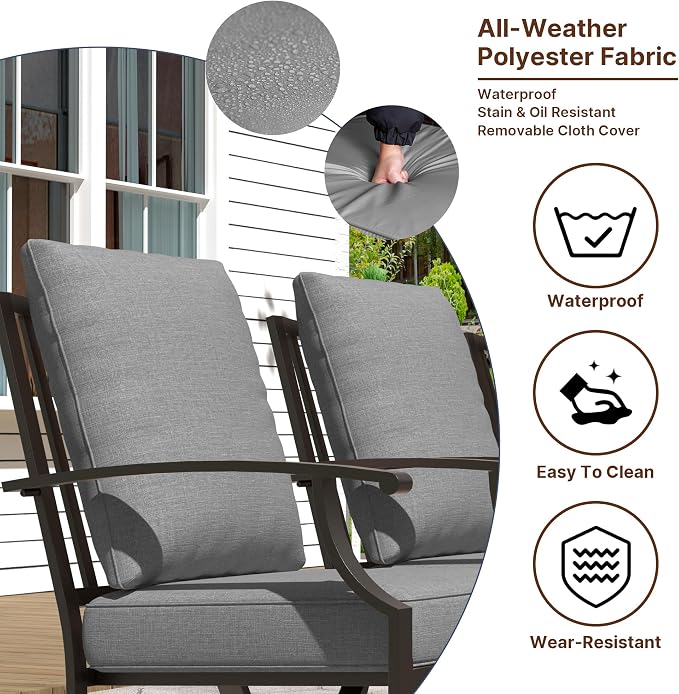 Gotland 14 Piece Outdoor Dining Set, Metal Outdoor Table and Swivel Chairs with X-Shaped Legs 1.5" Umbrella Hole, Patio Furniture Set with Waterproof Cushions, Patio Dining Sets for Deck Gray