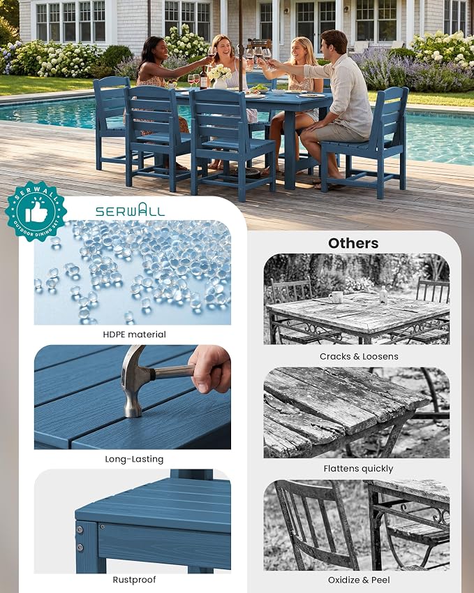 SERWALL Armless Outdoor Dining Chair Set of 2, All Weather Resistant, Blue | Armless Dining Chairs built to last with 330 lb capacity. Compact 24.6"Dx19.3"Wx33.6"H. Weatherproof & easy to clean.