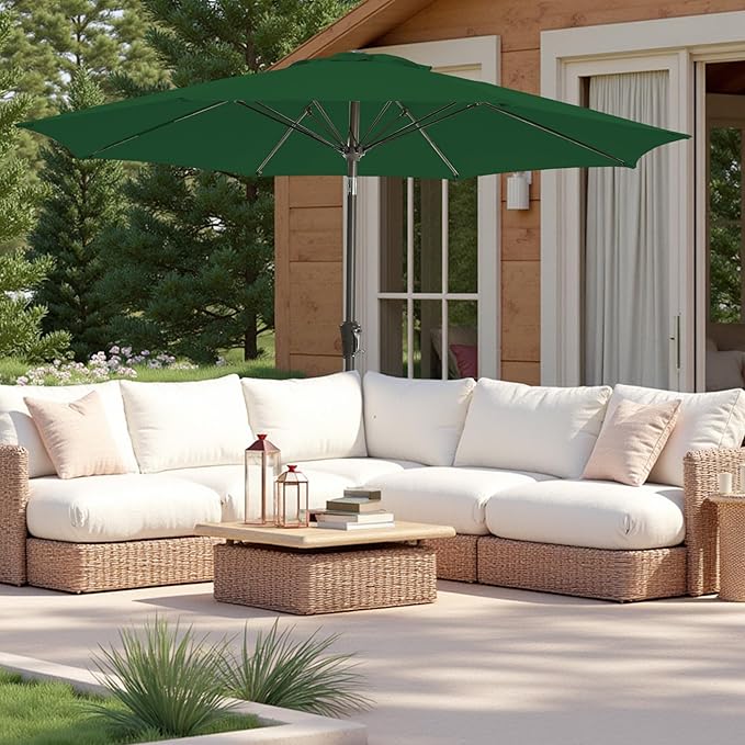 9FT Large Outdoor Patio Umbrella Pool Market Umbrella-UV Resistant, Easy Push Button Tilt and Crank, 8 Sturdy Ribs Heavy-Duty Table Umbrella for Deck, Backyard, Garden (Green)