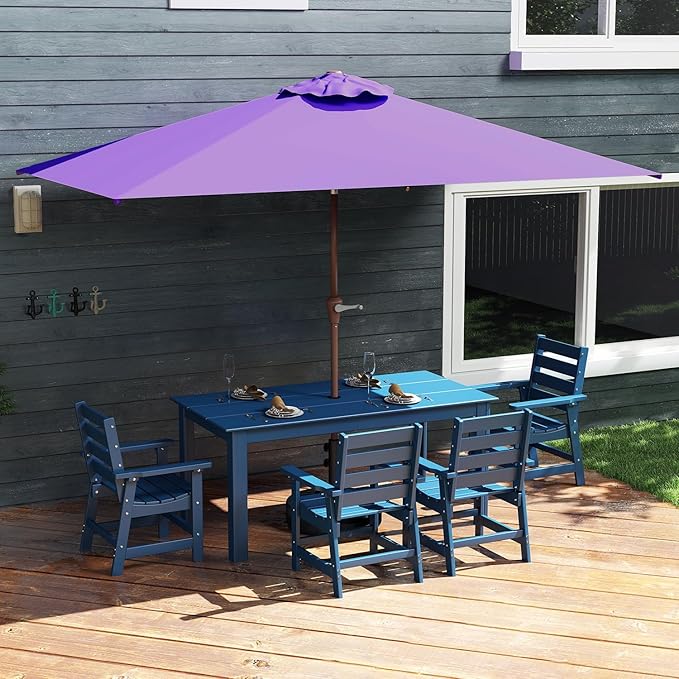 GREENVINES 6.5X10 FT Rectangular-Patio-Umbrella | Outdoor-Table-Umbrellas | 6 Sturdy Steel Ribs | Push Button Tilt & Crank | Waterproof | Market Umbrella | for Pool Backyard Garden Deck | Purple