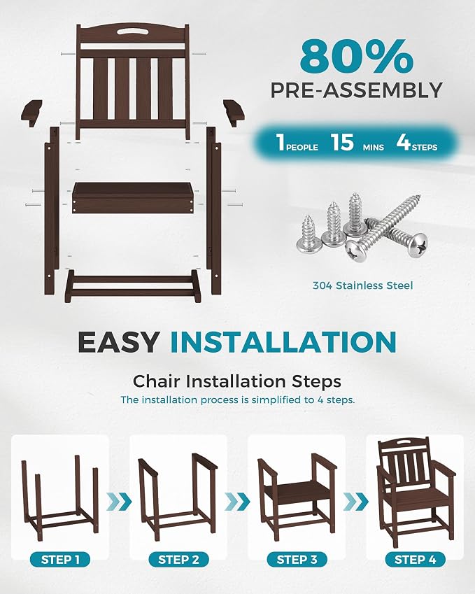 Ciokea HDPE Outdoor Patio Dining Chairs Set of 2, All-Weather Porch Chair with Wide Seat, Durable Outdoor Furniture for Backyard, Garden, Lawn & Poolside, Brown