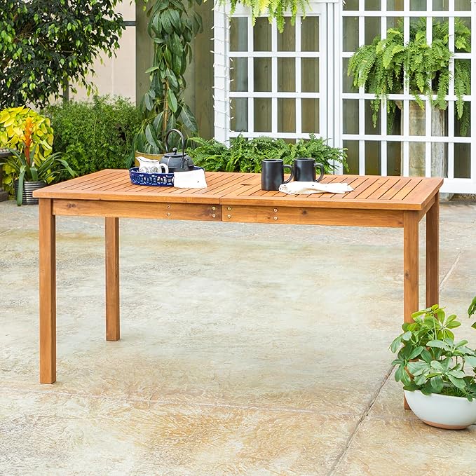 Walker Edison 4 Person Outdoor Wood Chevron Patio Furniture Dining Set Table Chairs All Weather Backyard Conversation Garden Poolside Balcony, 5 Piece, Brown