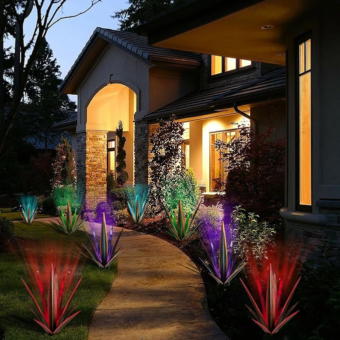 KODIBO 24" Large Metal Agave Plant Outdoor Decor with Solar Light, Black | Waterproof Solar Garden Light, Rust-Resistant Metal, Hand-Painted Finish, Tequila Rustic Sculpture, Desert Steel Yard Art