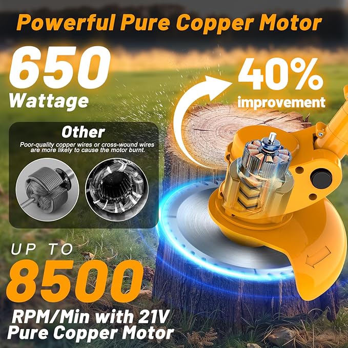 Electric Weed Wacker Cordless Weed Eater Battery Powered 21V, 4-in-1 Brush Cutter/String Trimmer/Grass Trimmer/Lawn Mower, 6 inch Lightweight Edger Stringless Weed Trimmer with Wheel & Blade,2 Battery