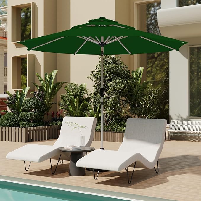 10FT 3-Tier Aluminum Outdoor Patio Umbrella, Fade-Resistant Market Umbrella with Push Button Tilt Function, 8 Sturdy All-Aluminum Ribs for Gardens, Patios, Backyards & Pools