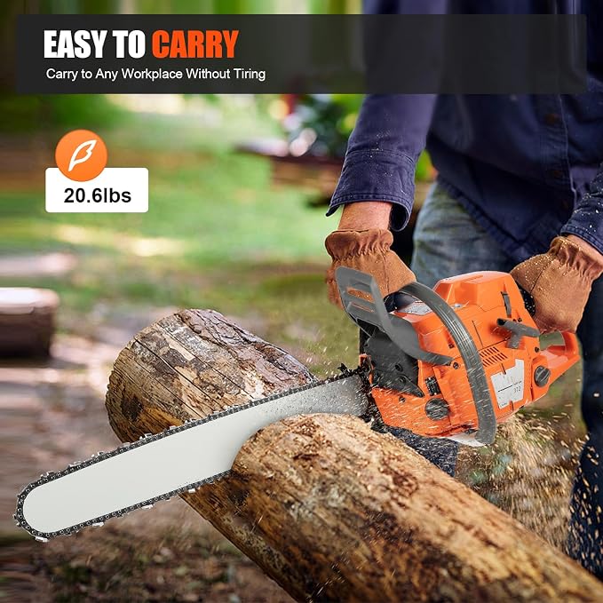 Gas Chainsaw, 24 Inch Gas Sawing Crankcase Chain Saw 72CC 2 Stroke Petrol Handheld Gasoline Chainsaws Top Handle Chainsaw Gas Powered 2700RPM 3900W