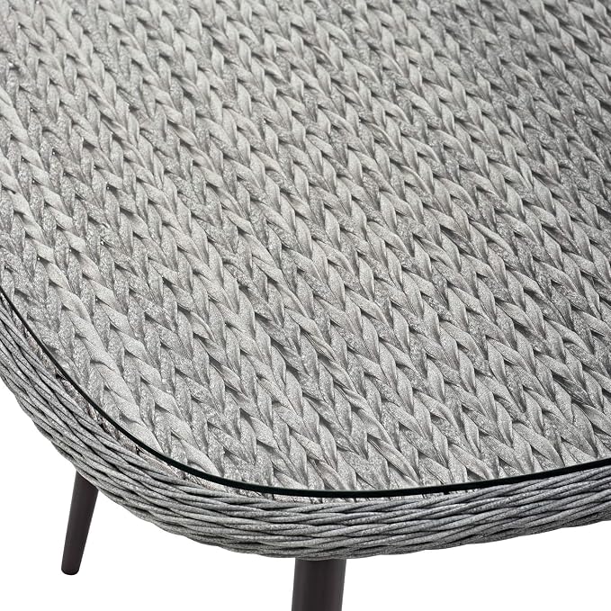 Contemporary Modern Outdoor Patio Balcony Garden Lounge Dining Table Grey Gray Glass Rattan Wicker
